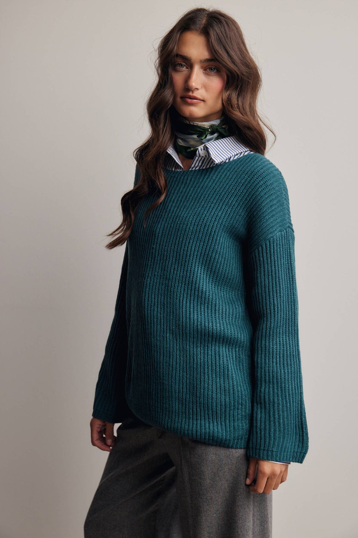 Forte - Ribbed Knit Boat Neck Sweater FSW0065