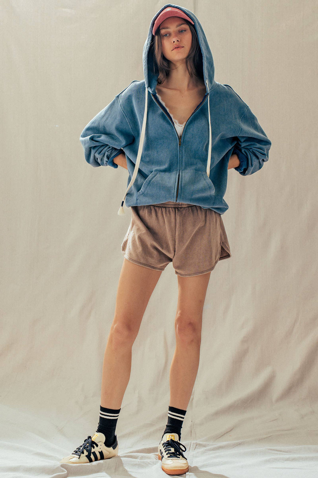 Urban Daizy - Vintage-Wash Zip-Up Hoodie