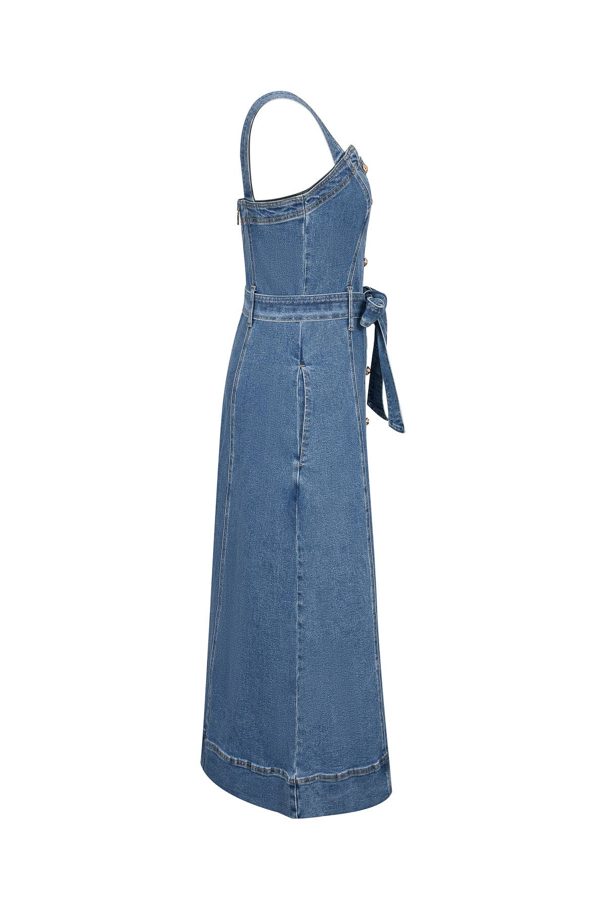 A Favorite Heloise Denim Button Down Midi Dress with Waist Tie