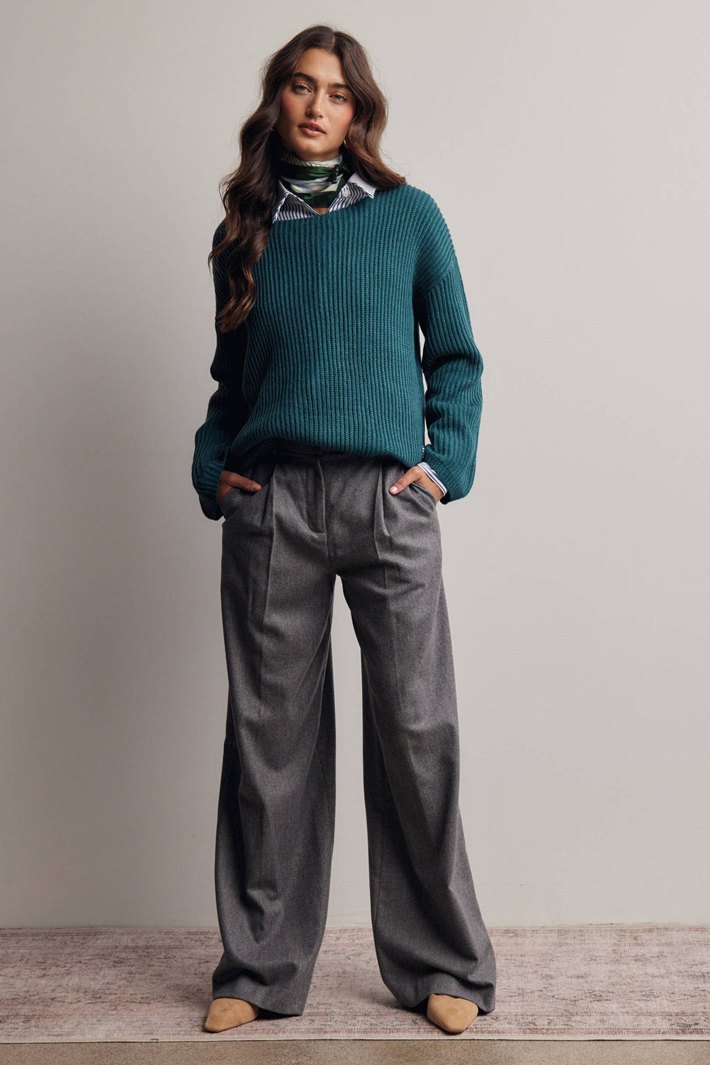 Forte - Ribbed Knit Boat Neck Sweater FSW0065