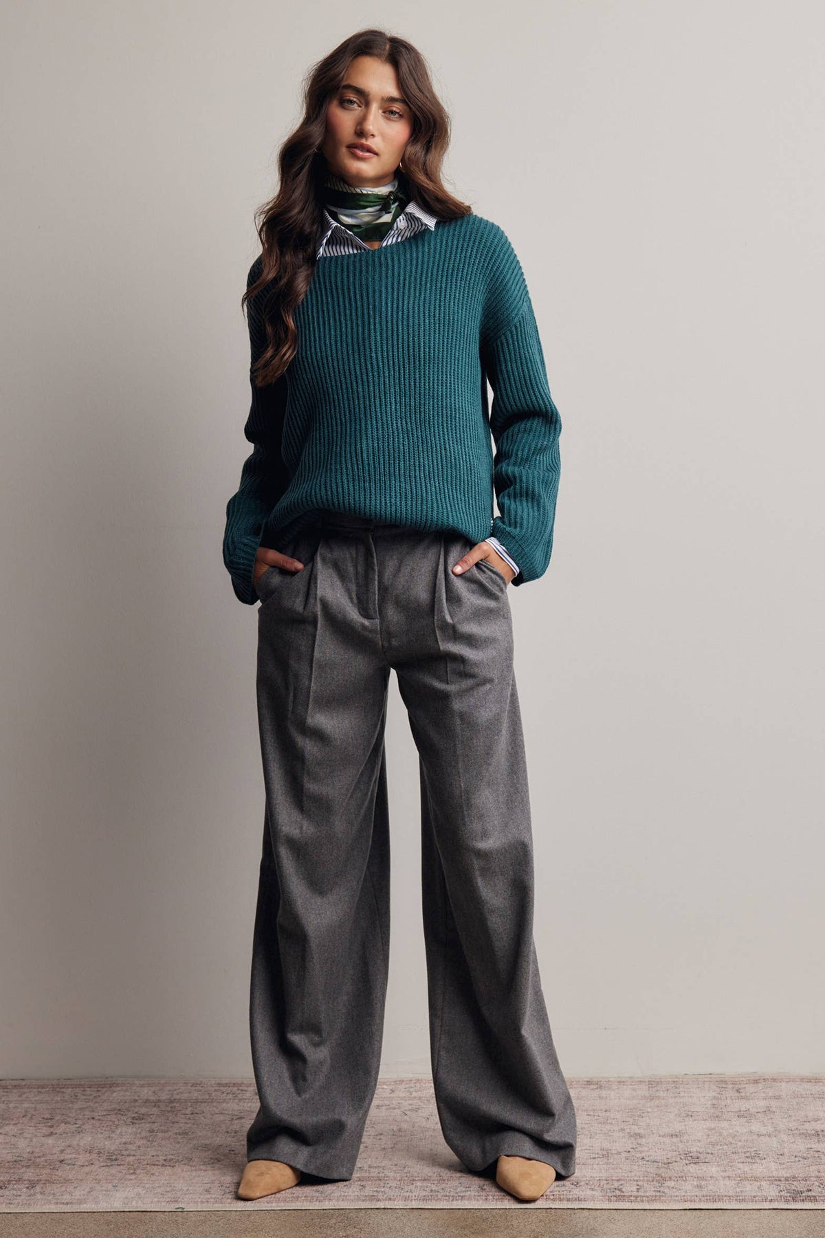 Forte - Ribbed Knit Boat Neck Sweater FSW0065
