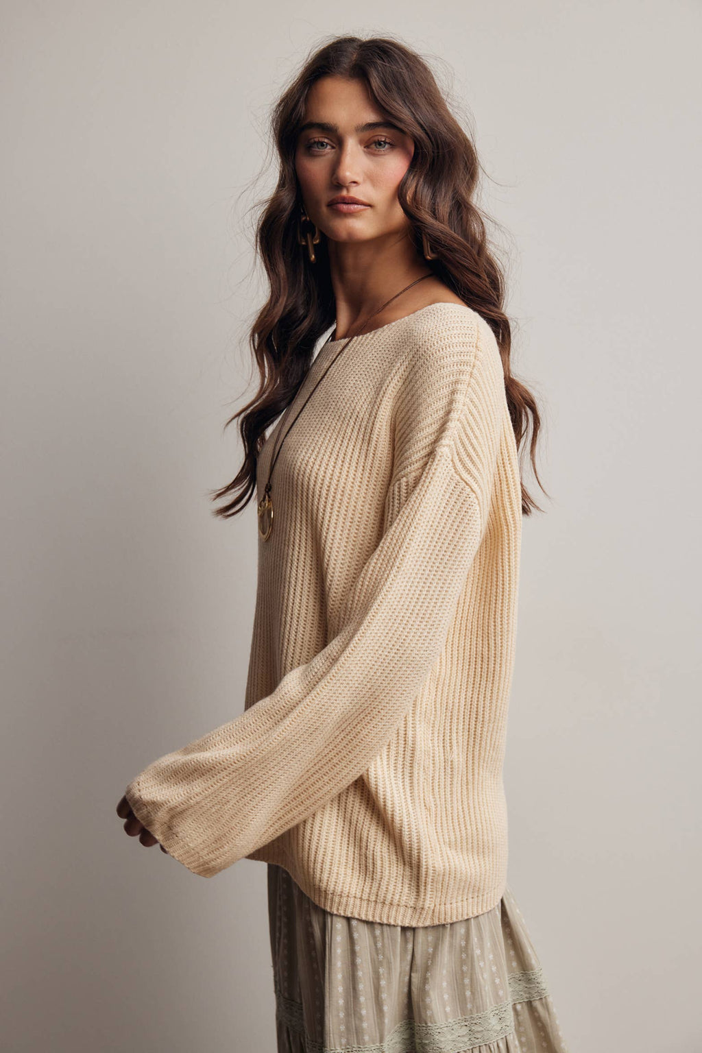 Forte - Ribbed Knit Boat Neck Sweater FSW0065
