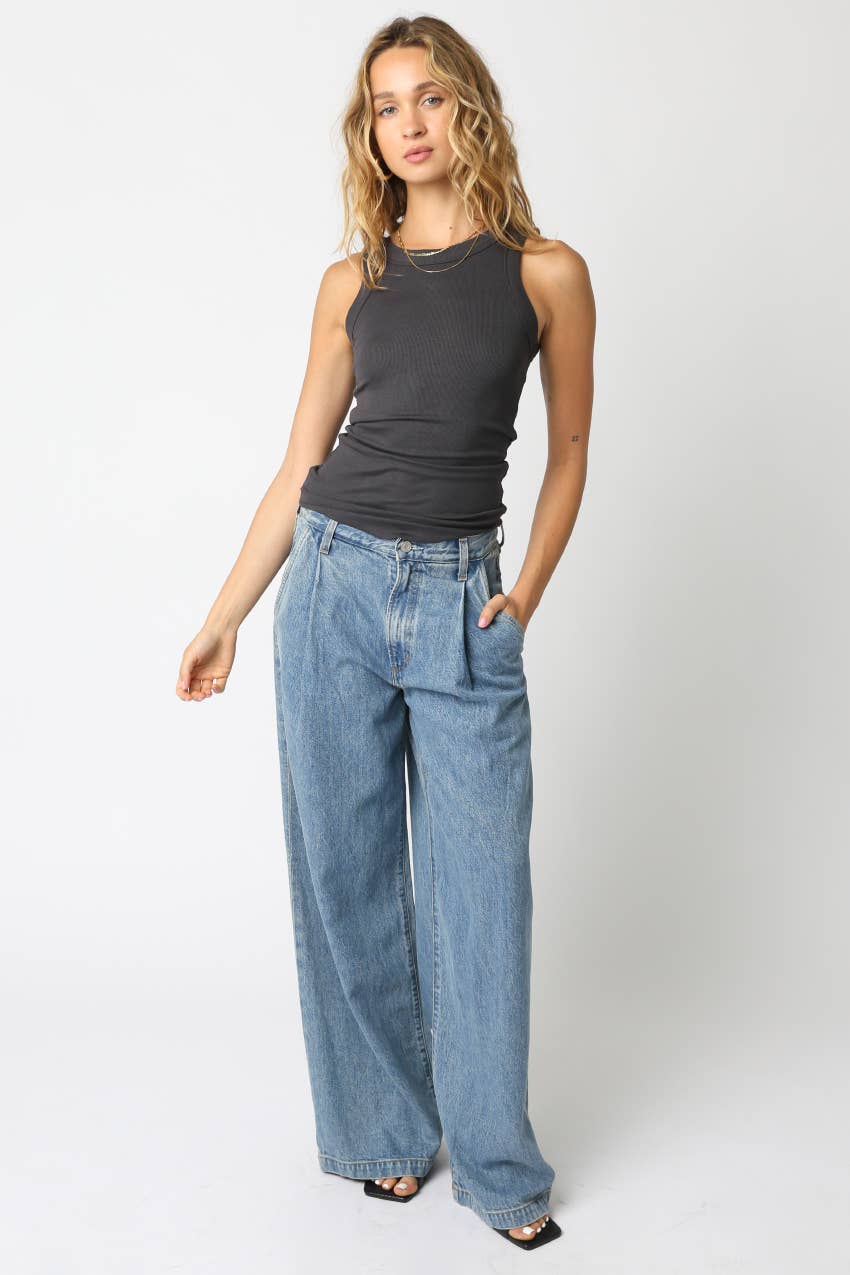 Olivaceous - Ribbed Fitted Scoop Neck Tank Top
