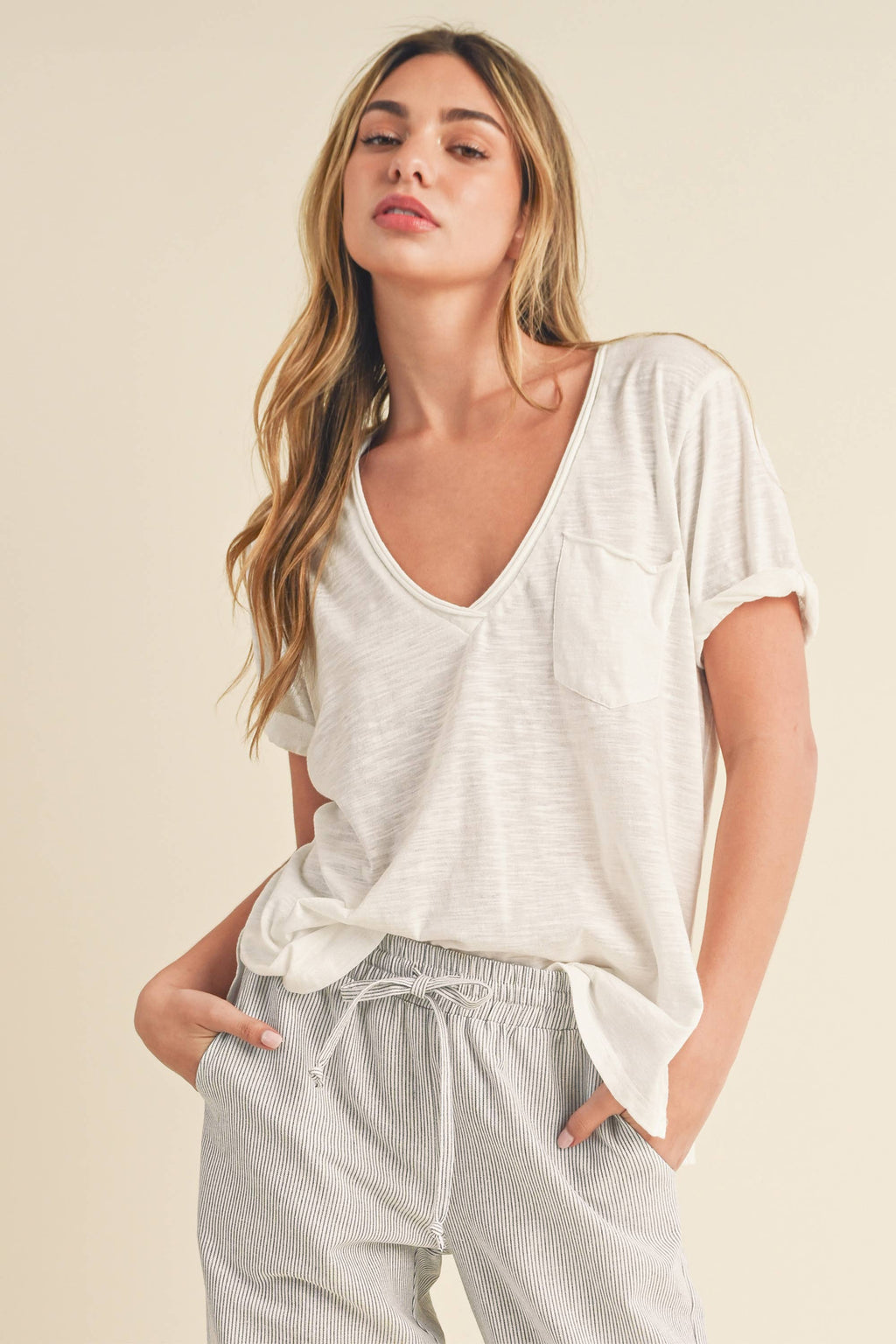 AEMI + CO - Zoie V-Neck Short Sleeve Top