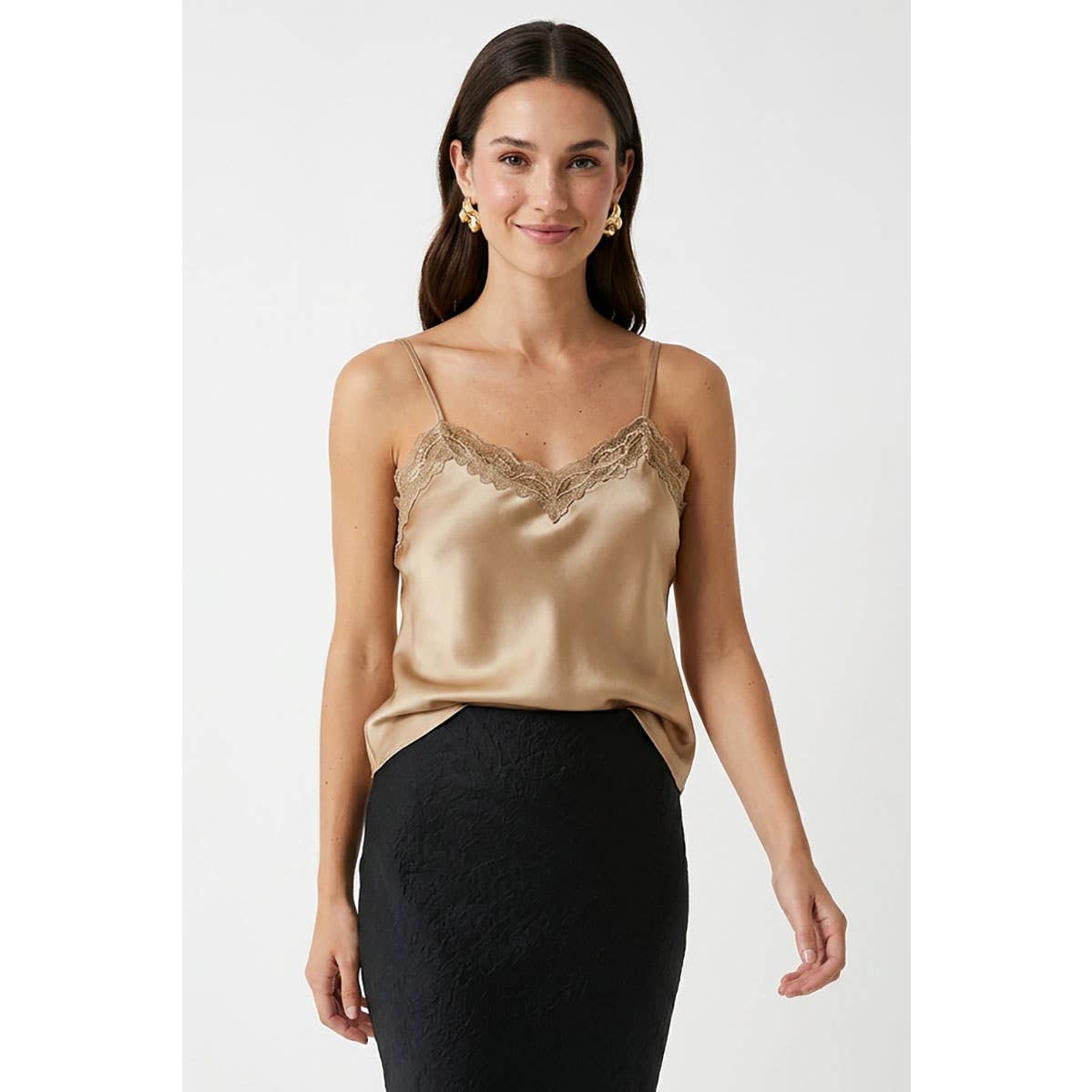 Classic Satin V-neck Lace Trim Cami