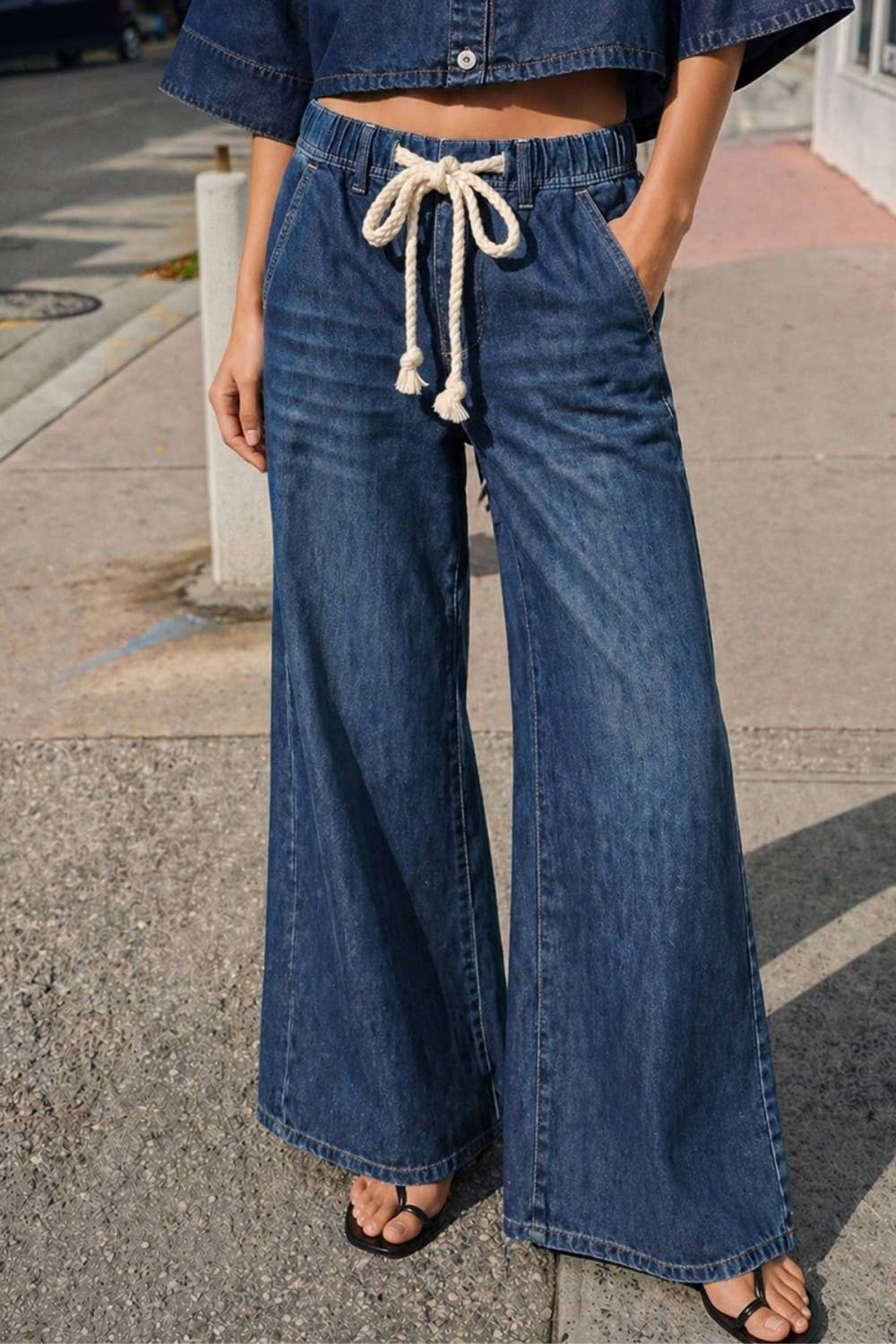 Miss Love - DRAWSTRING WIDE DENIM PANTS