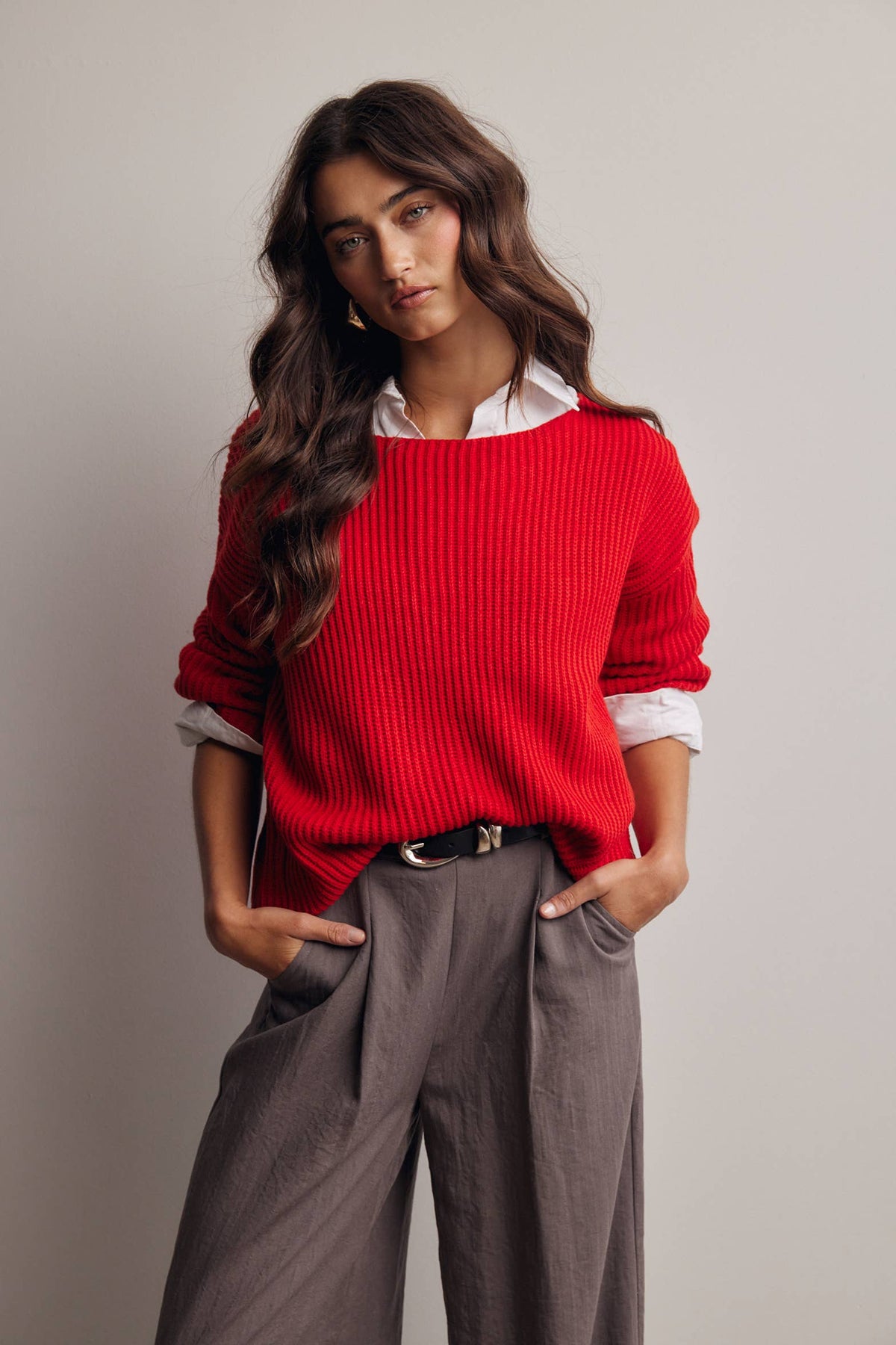 Forte - Ribbed Knit Boat Neck Sweater FSW0065