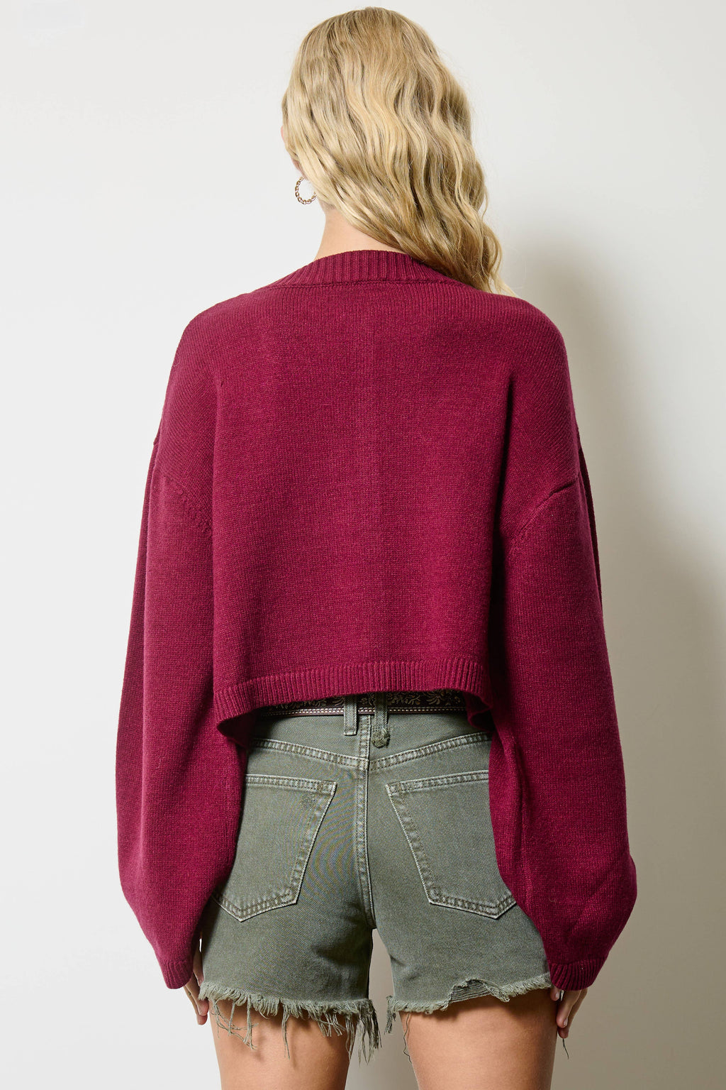 Button Front Cropped Knit Cardigan