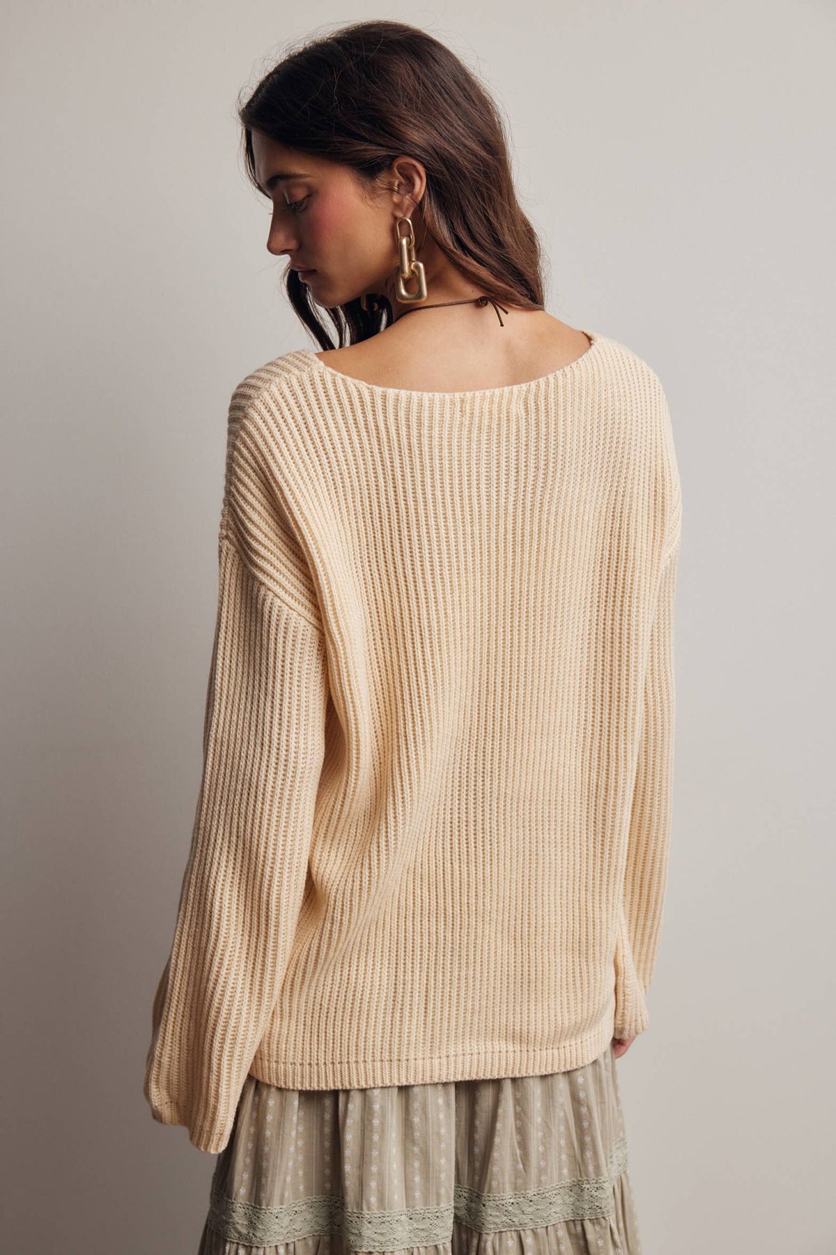 Forte - Ribbed Knit Boat Neck Sweater FSW0065