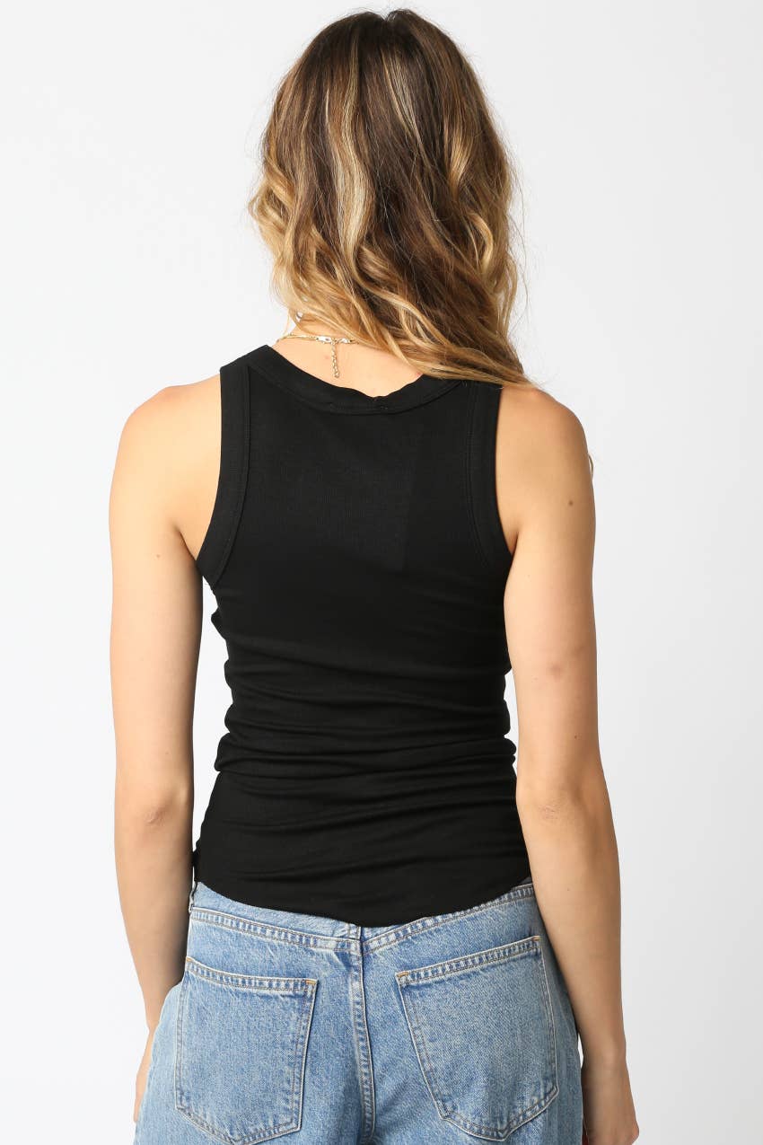 Olivaceous - Ribbed Fitted Scoop Neck Tank Top