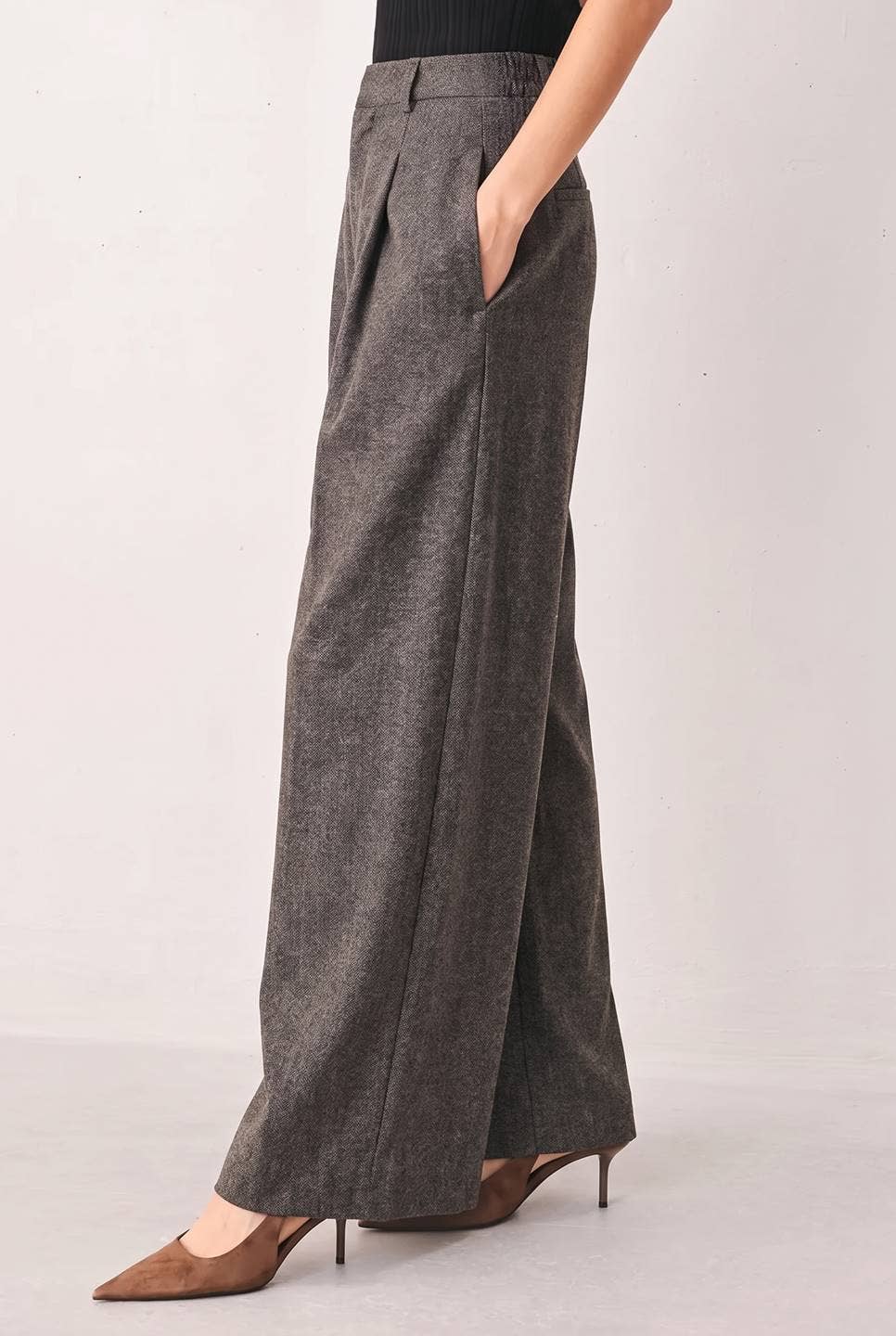 FLYING TOMATO - A solid woven wide leg pant -FP2191T