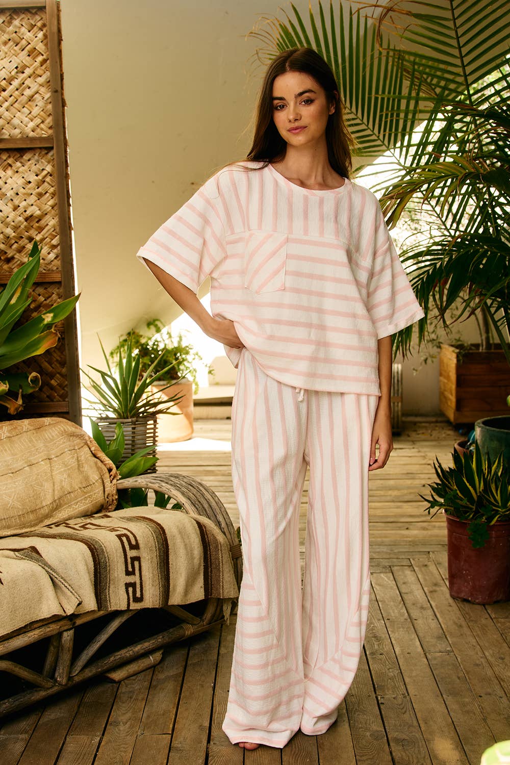 BUCKETLIST INC - P5801 | Mixed-stripe Terry Wide-leg Pants