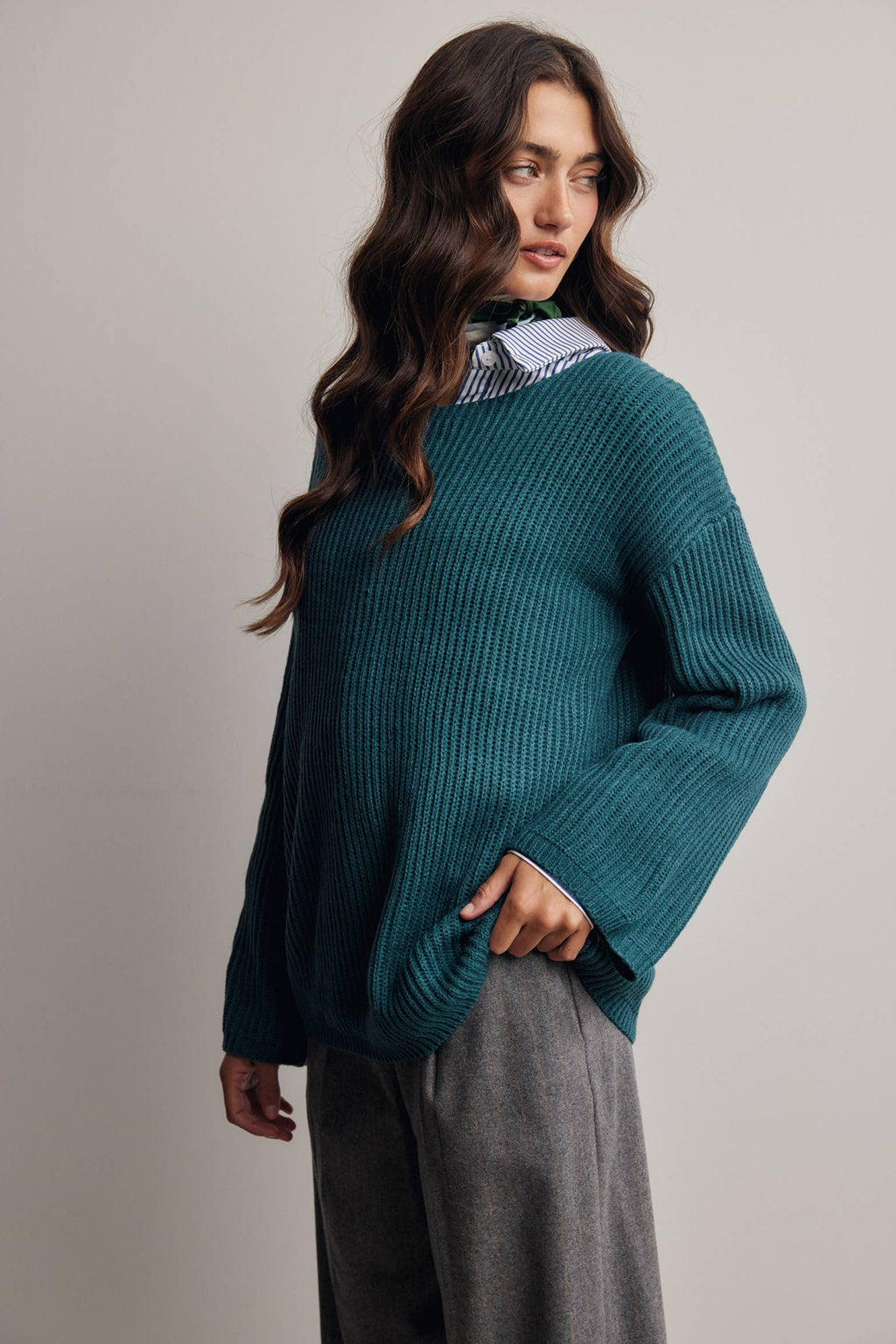 Forte - Ribbed Knit Boat Neck Sweater FSW0065