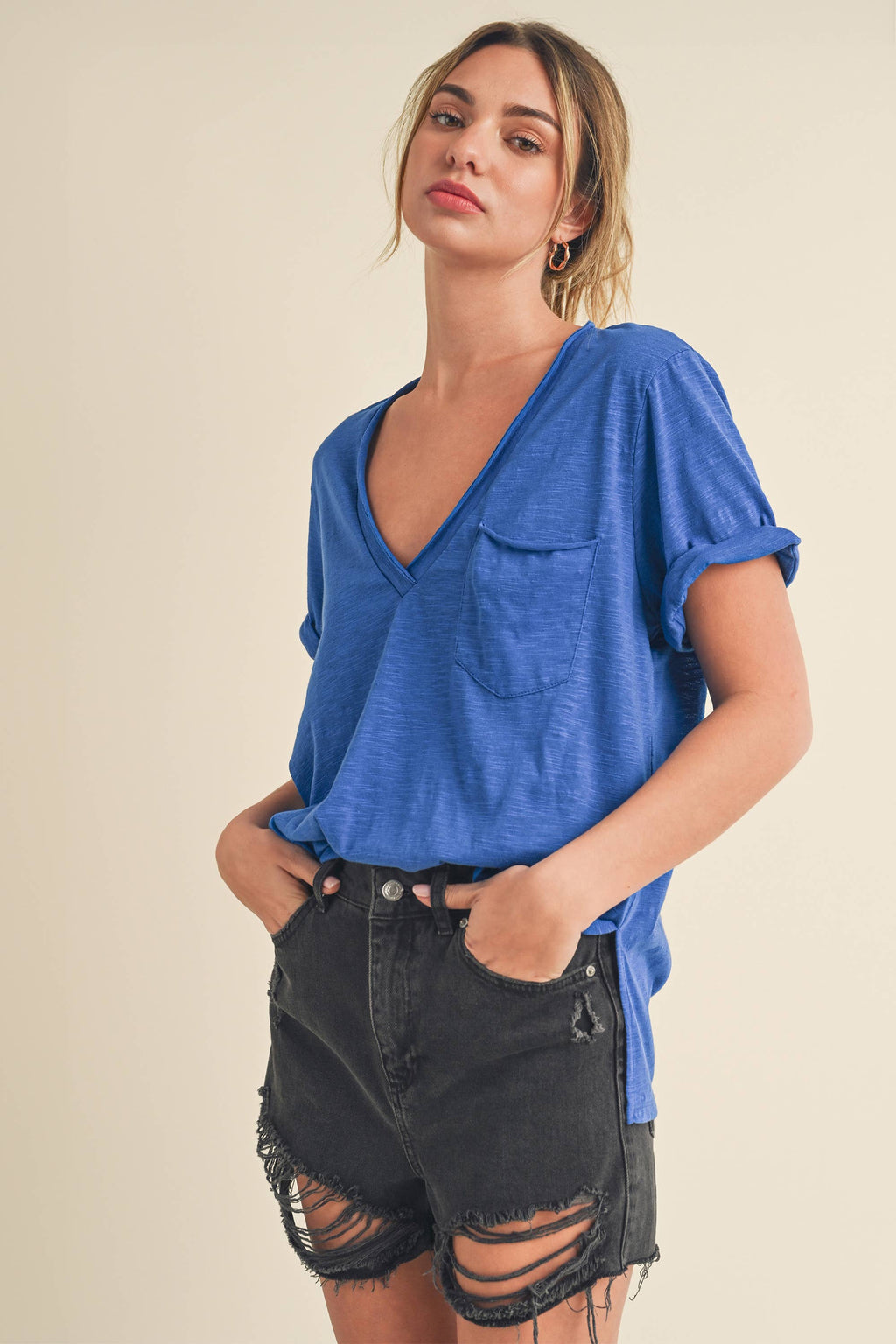 AEMI + CO - Zoie V-Neck Short Sleeve Top