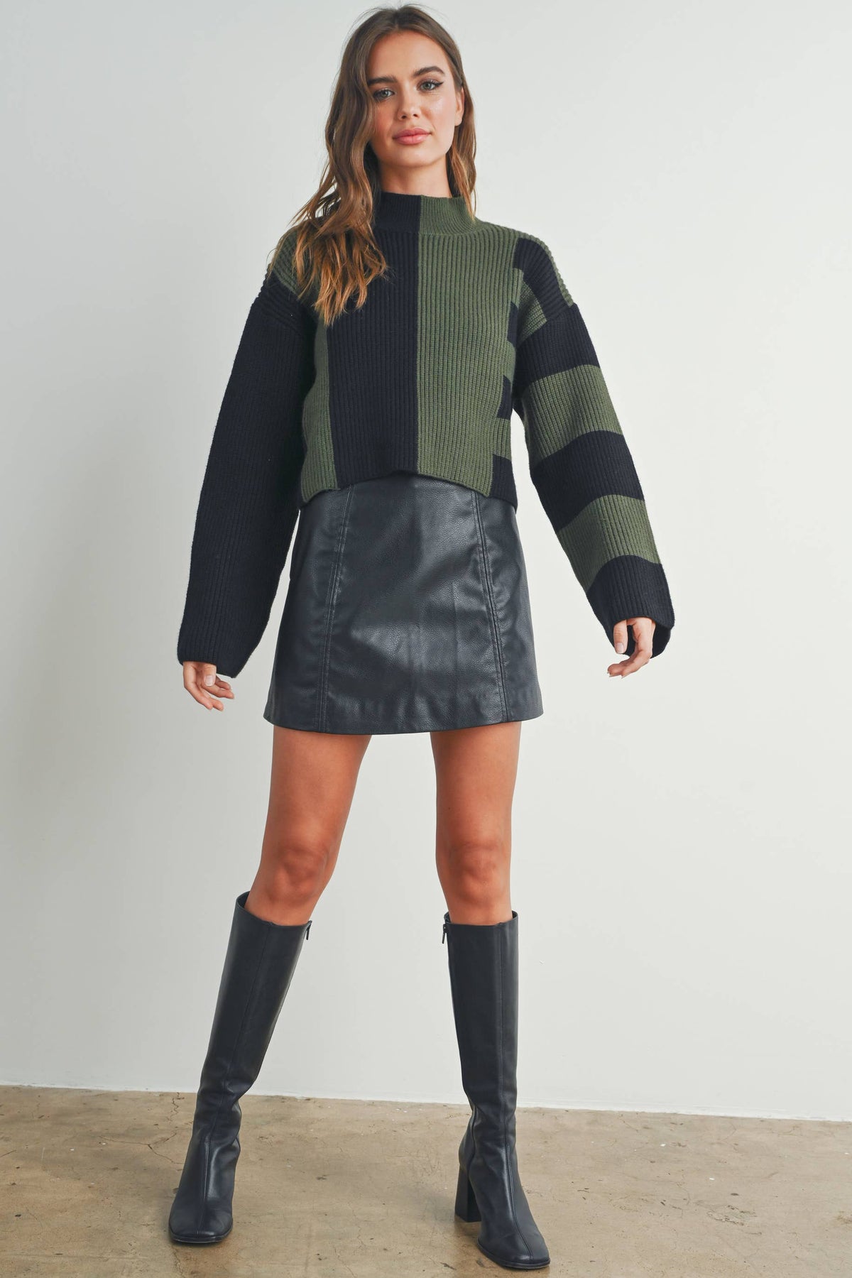 A Favorite Color Block Mock Turtleneck Sweater