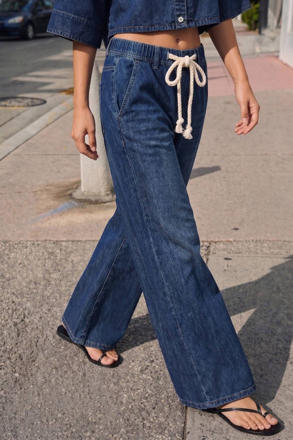 Miss Love - DRAWSTRING WIDE DENIM PANTS
