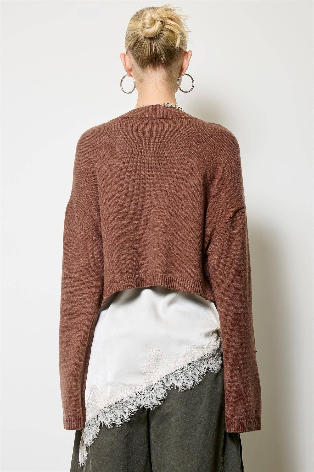 Button Front Cropped Knit Cardigan
