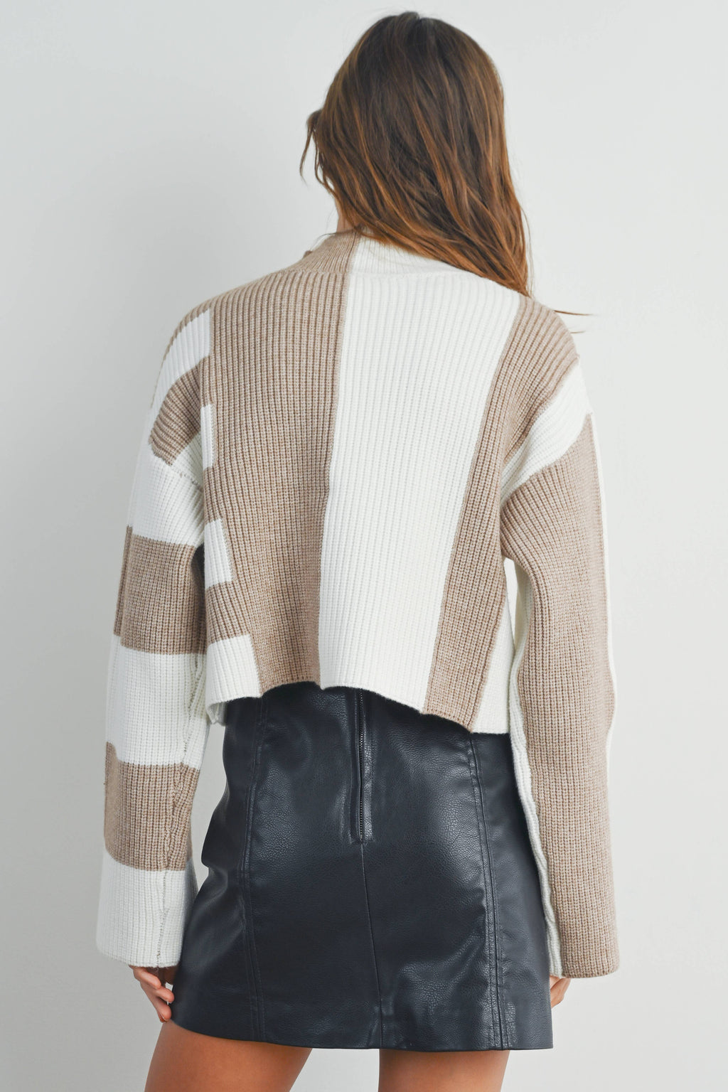 A Favorite Color Block Mock Turtleneck Sweater