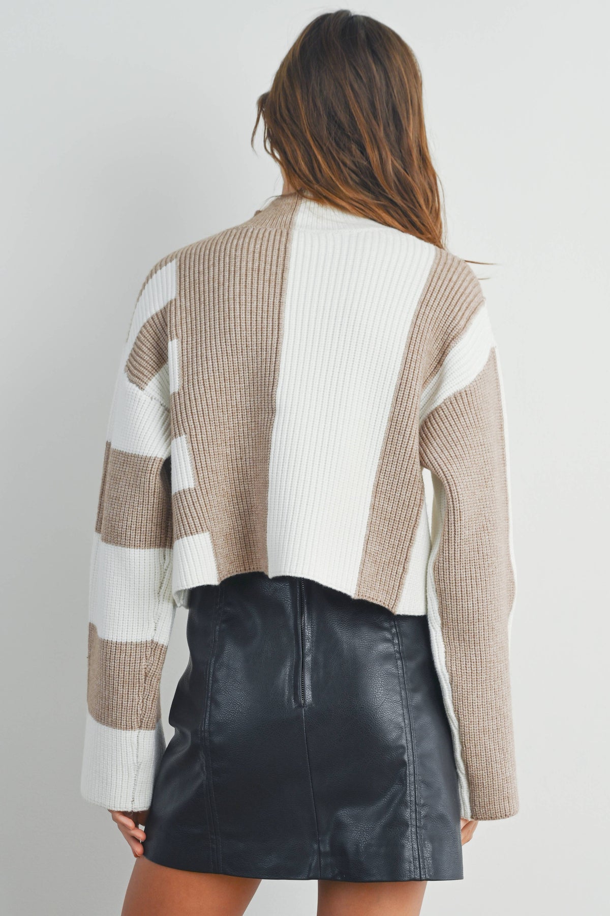 A Favorite Color Block Mock Turtleneck Sweater