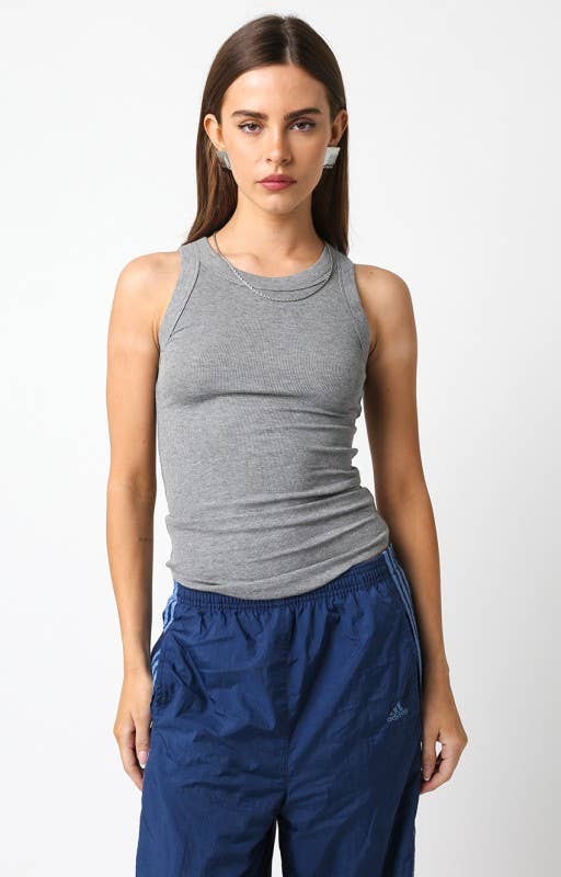 Olivaceous - Ribbed Fitted Scoop Neck Tank Top