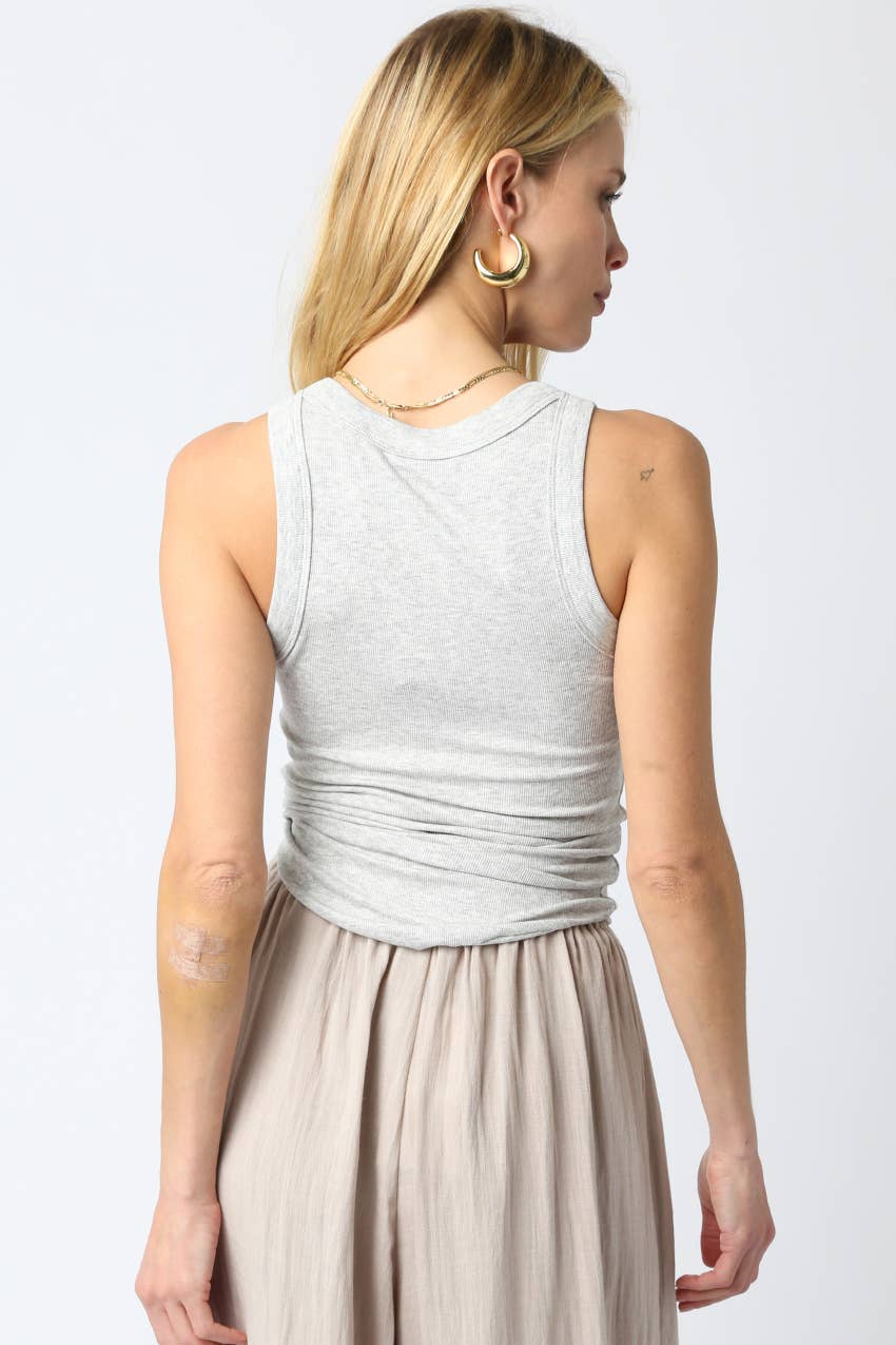 Olivaceous - Ribbed Fitted Scoop Neck Tank Top