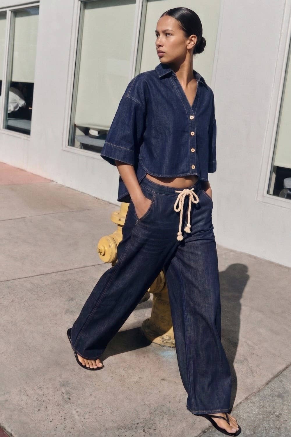 Miss Love - DRAWSTRING WIDE DENIM PANTS
