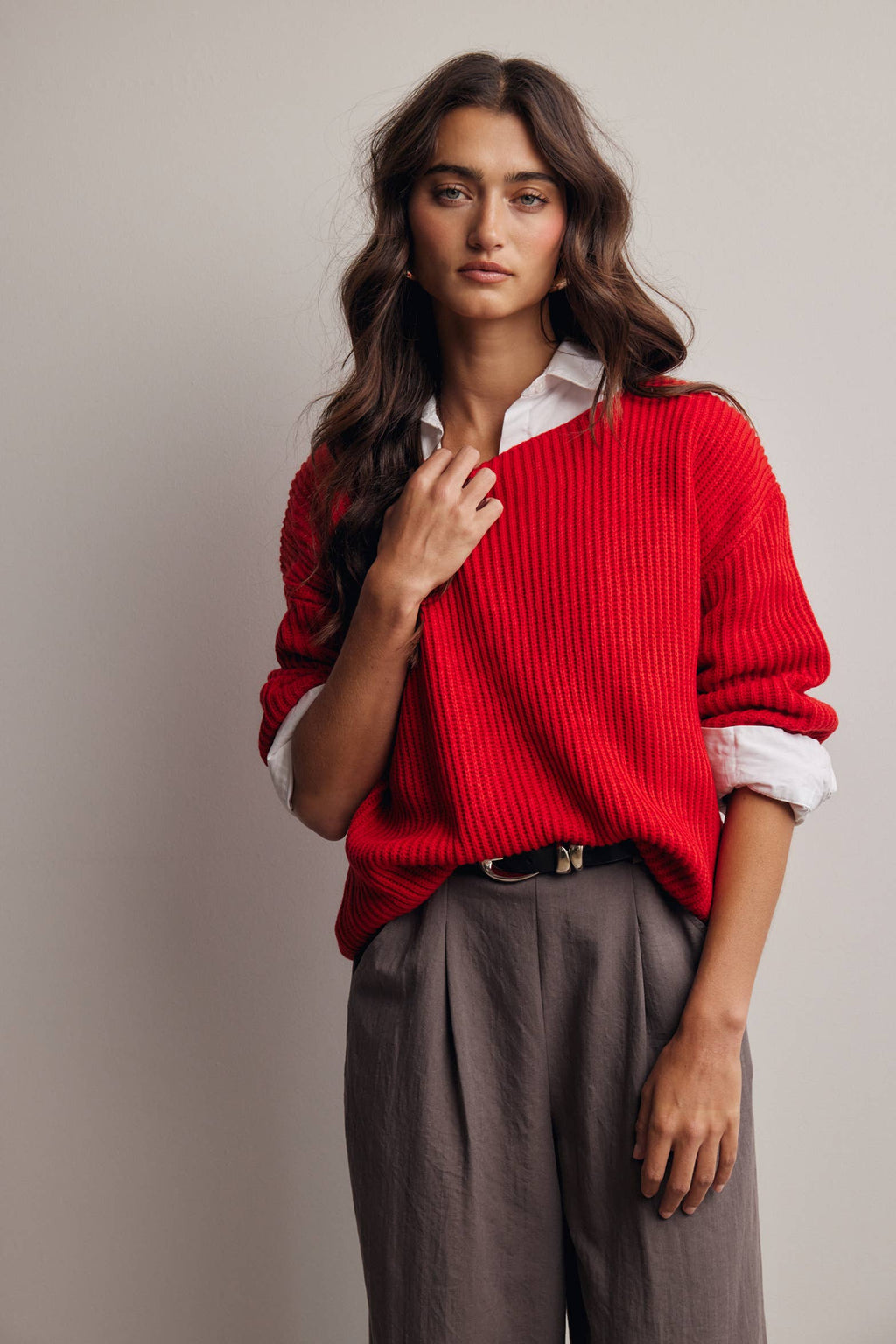 Forte - Ribbed Knit Boat Neck Sweater FSW0065