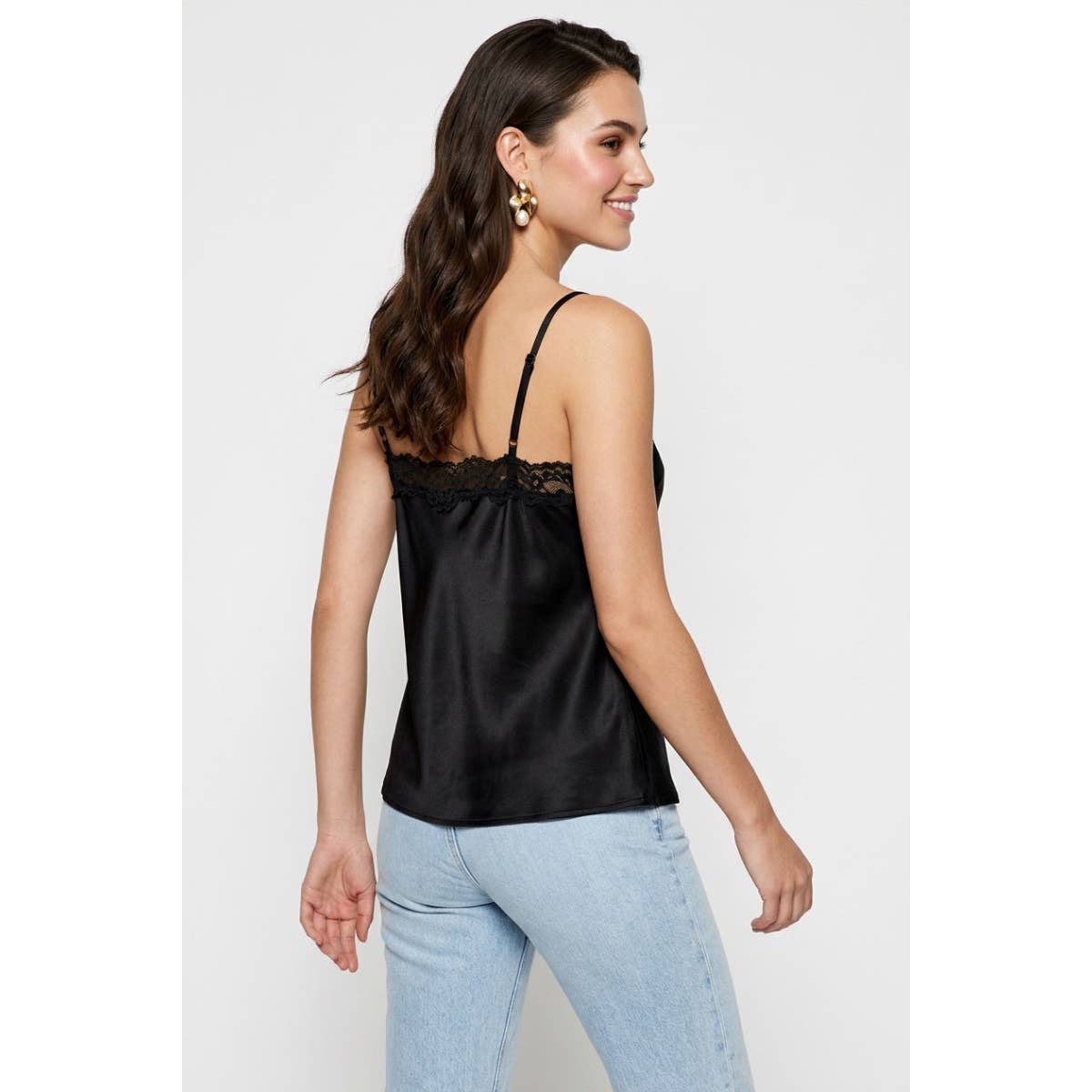 Classic Satin V-neck Lace Trim Cami