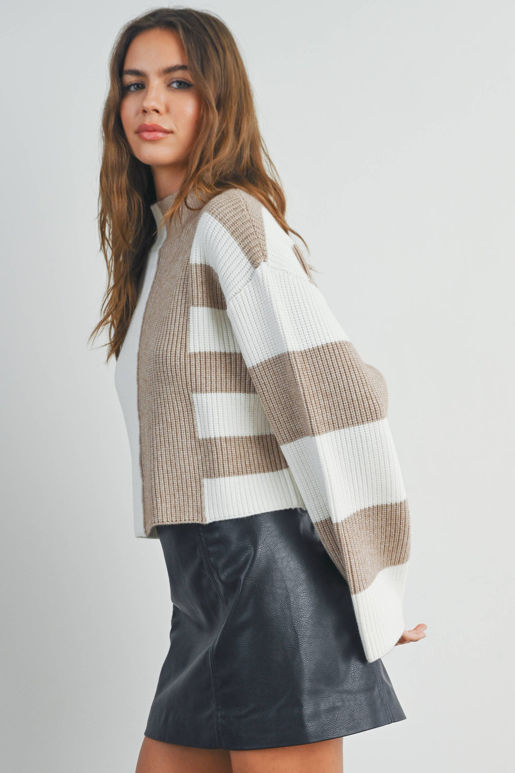 A Favorite Color Block Mock Turtleneck Sweater