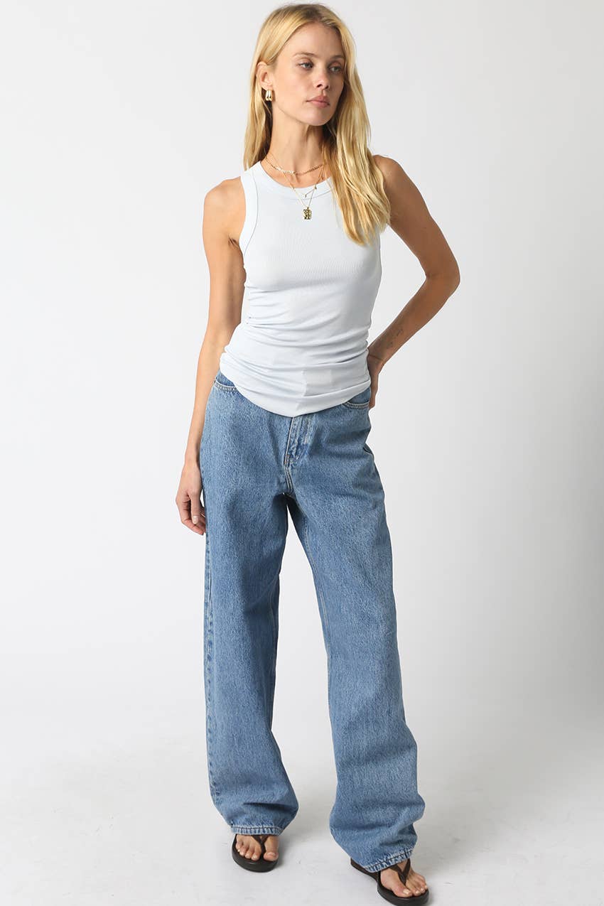 Olivaceous - Ribbed Fitted Scoop Neck Tank Top