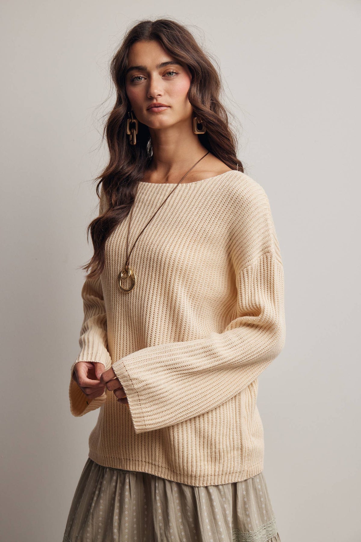 Forte - Ribbed Knit Boat Neck Sweater FSW0065
