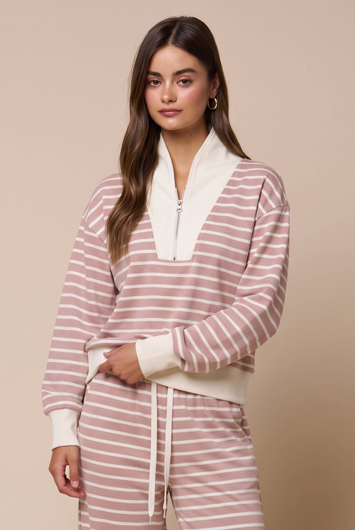 Stripe Quarter Zip Top