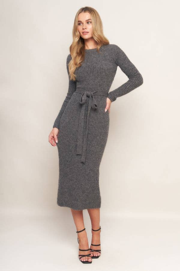 FLYING TOMATO - A sweater knit midi dress - ISW5236 H GREY