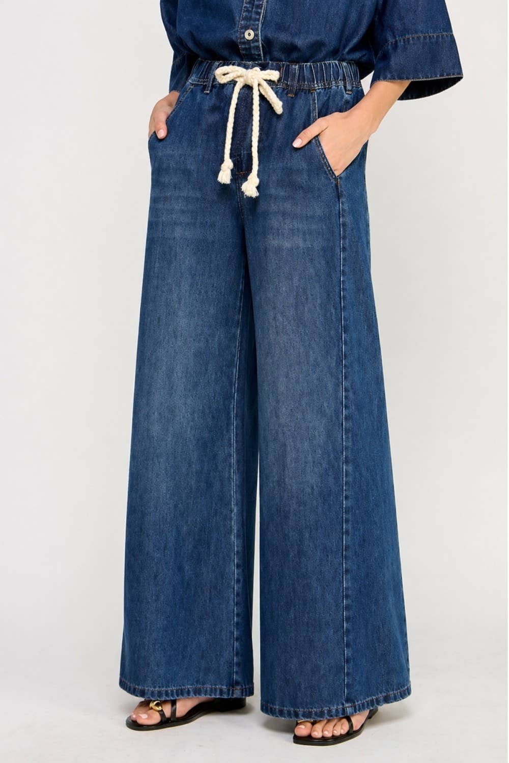 Miss Love - DRAWSTRING WIDE DENIM PANTS