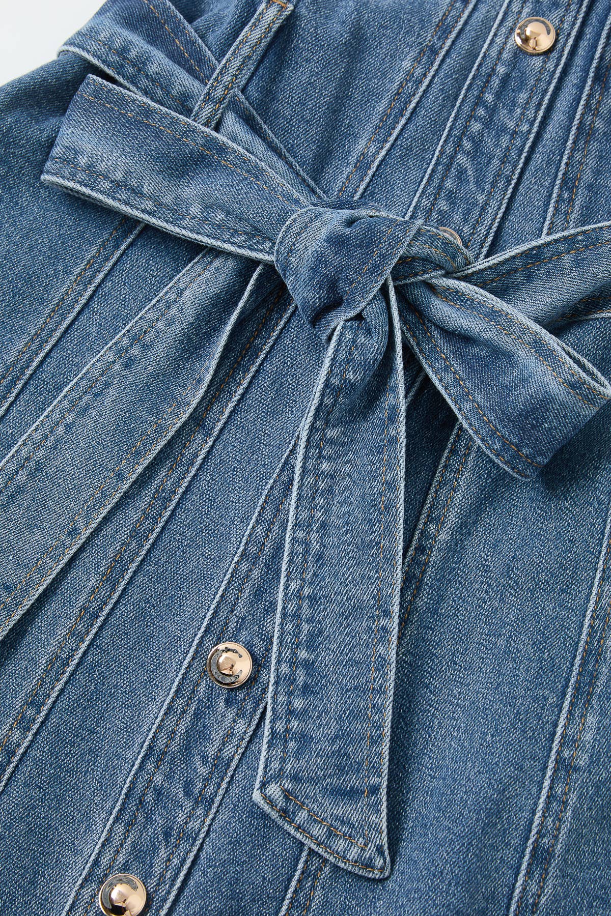 A Favorite Heloise Denim Button Down Midi Dress with Waist Tie