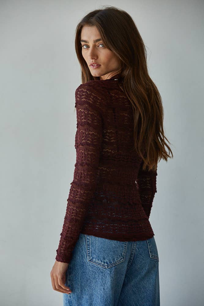 By Together - Woven Nylon Cotton Spandex Lace See Through Mock Top