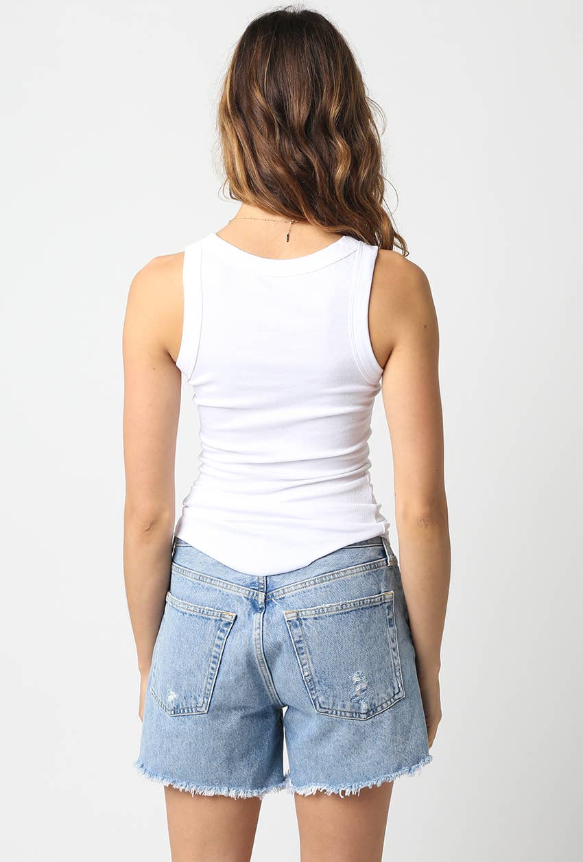 Olivaceous - Ribbed Fitted Scoop Neck Tank Top