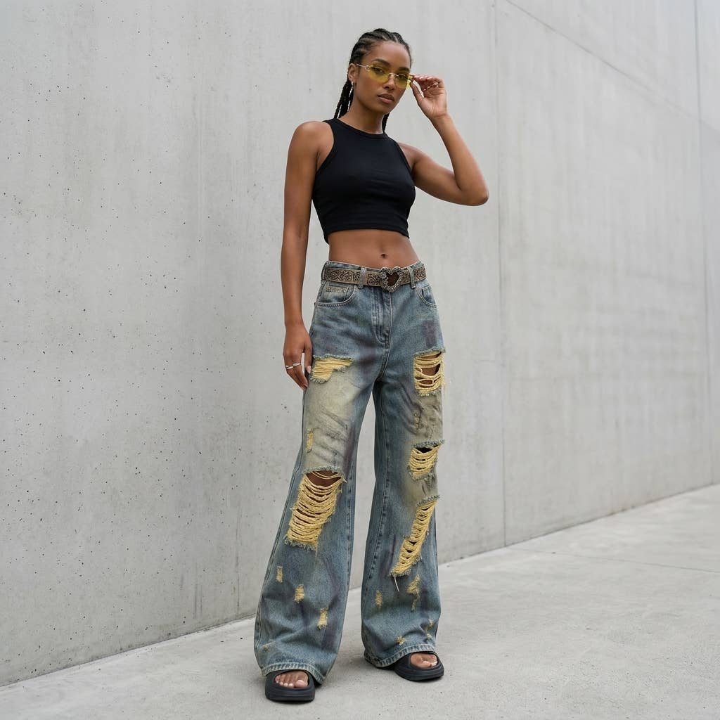 UniteJeans - Heavy Ripped Grunge Denim Pants