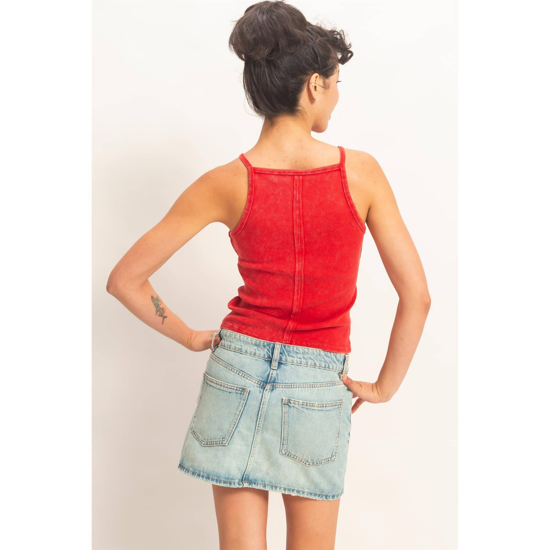 HYFVE - Square Neck Acid Wash Tank Top