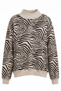 Zebra-Patterned Mock-Neck Sweatshirt