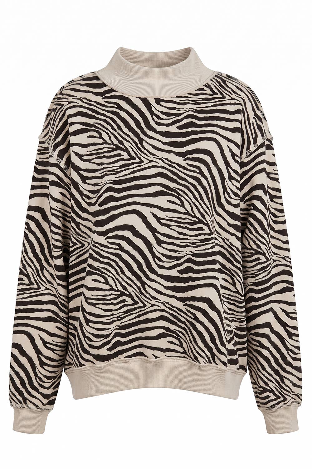 Zebra-Patterned Mock-Neck Sweatshirt