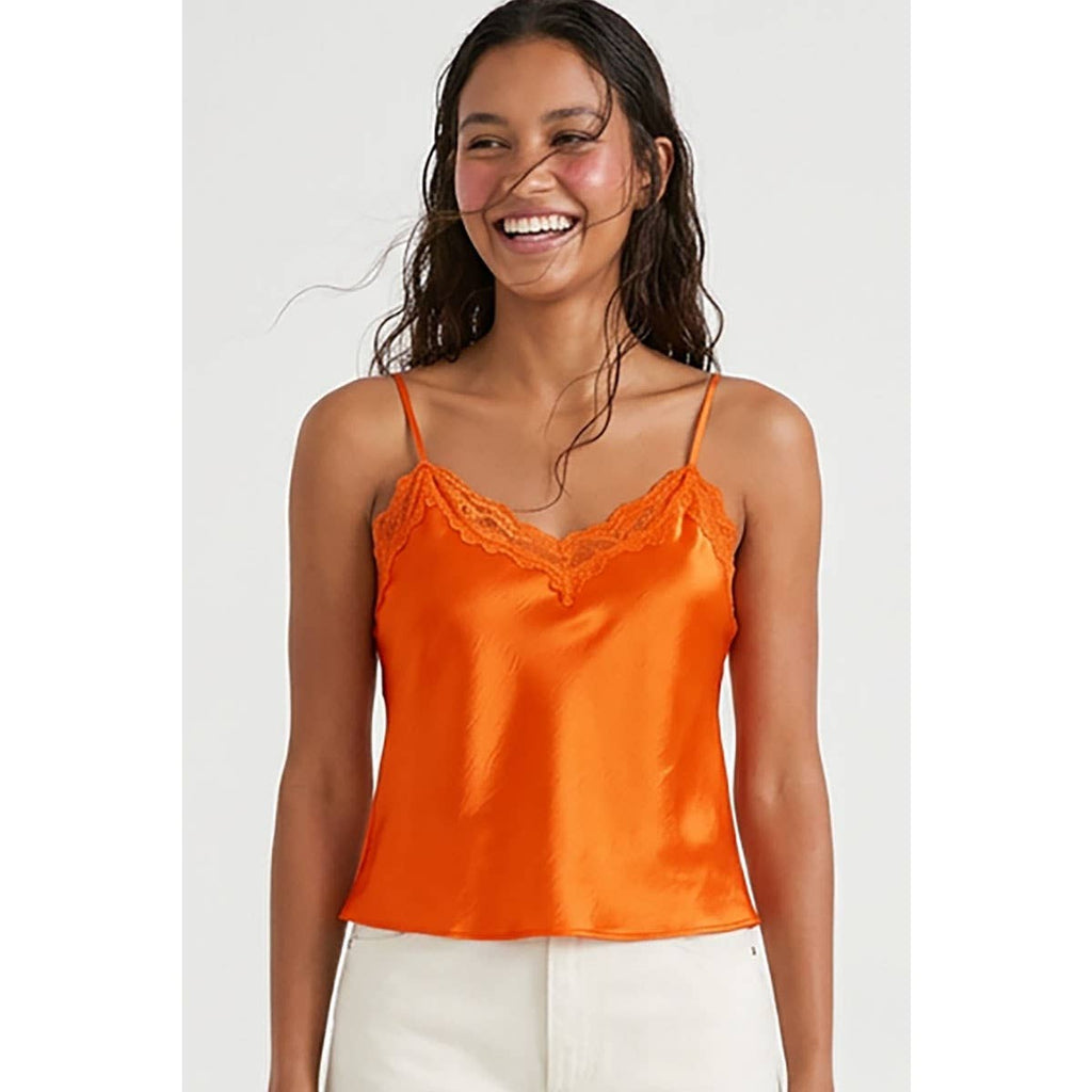 Classic Satin V-neck Lace Trim Cami