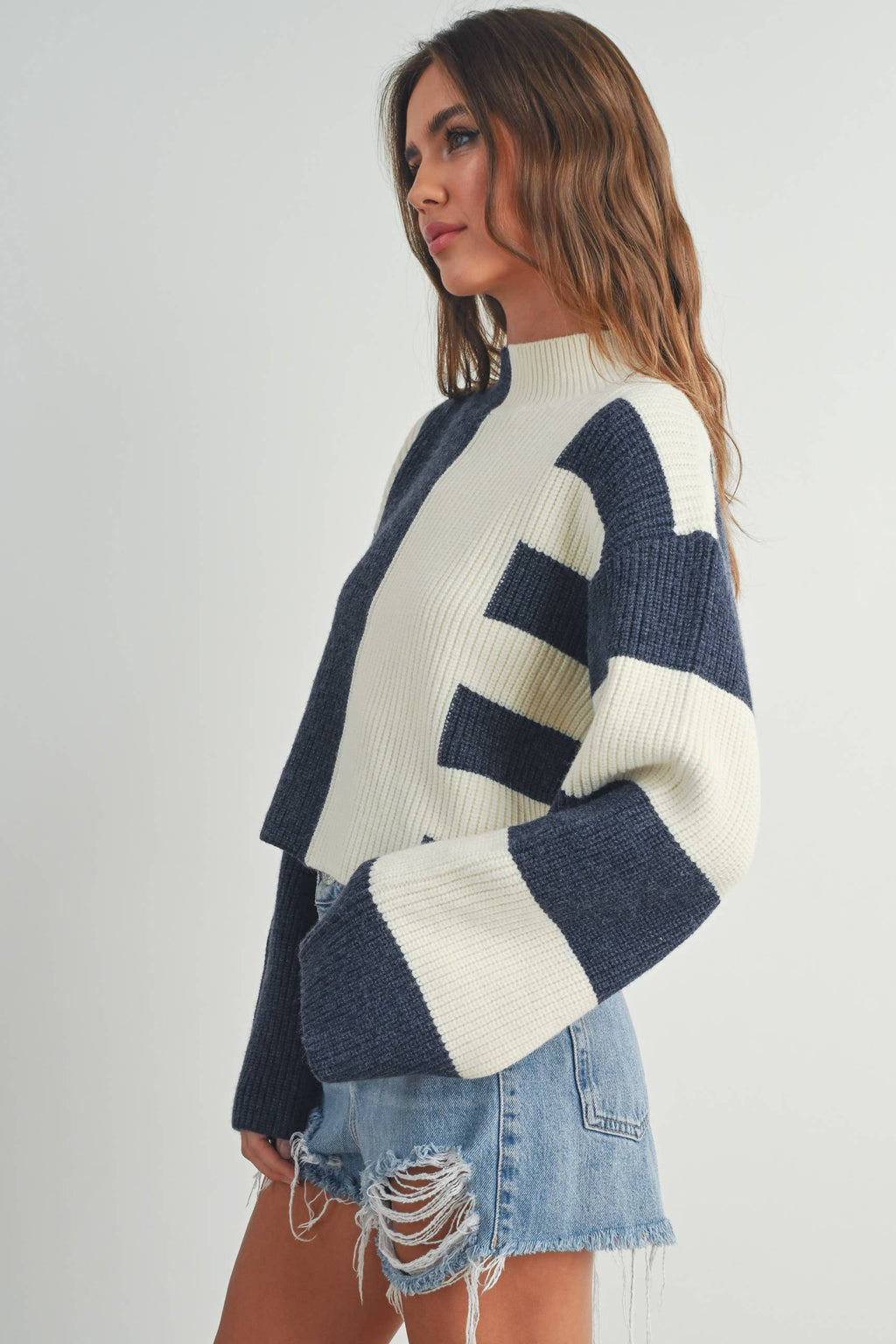 A Favorite Color Block Mock Turtleneck Sweater