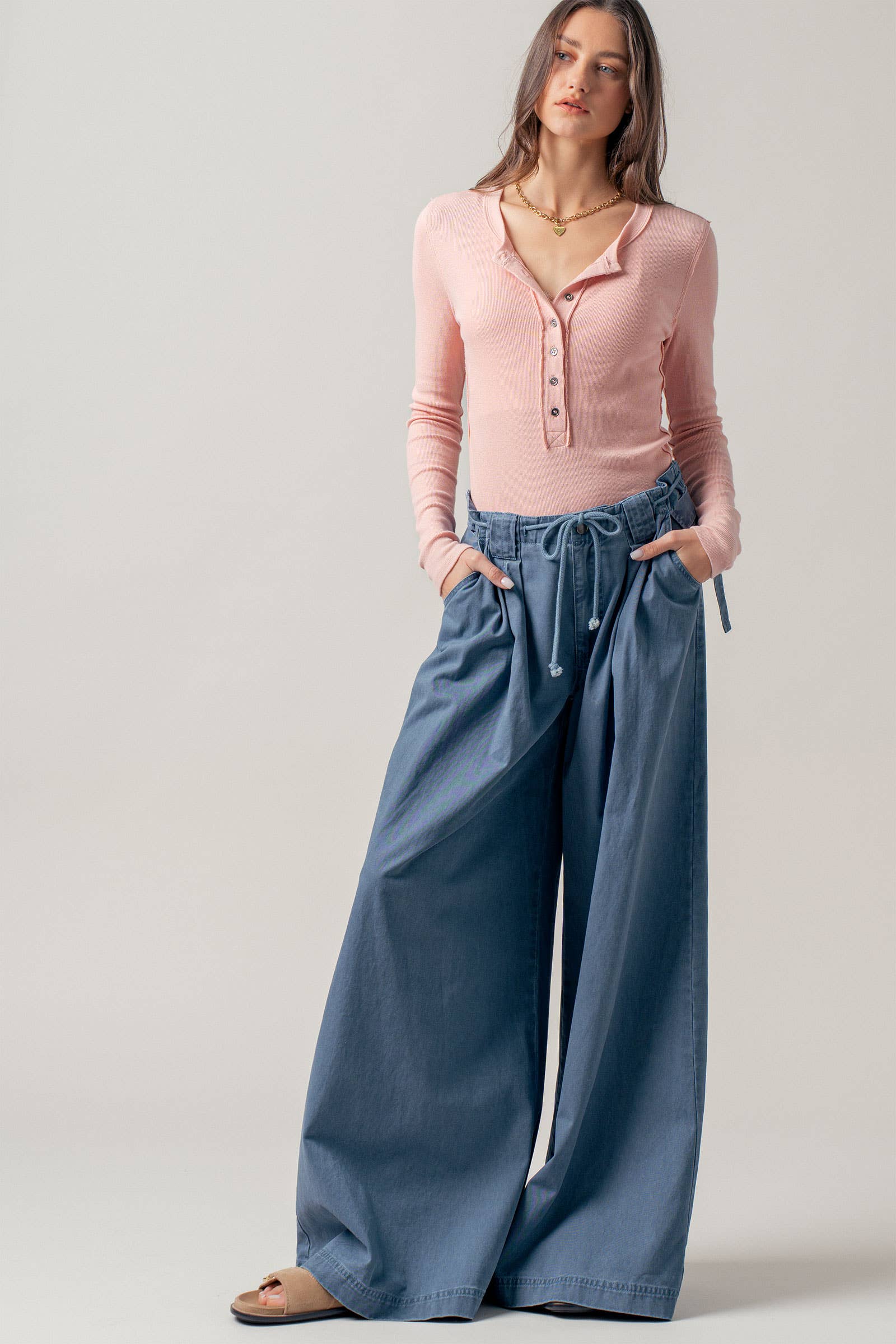 Urban Daizy - Wide-Leg Drawstring Denim Pants