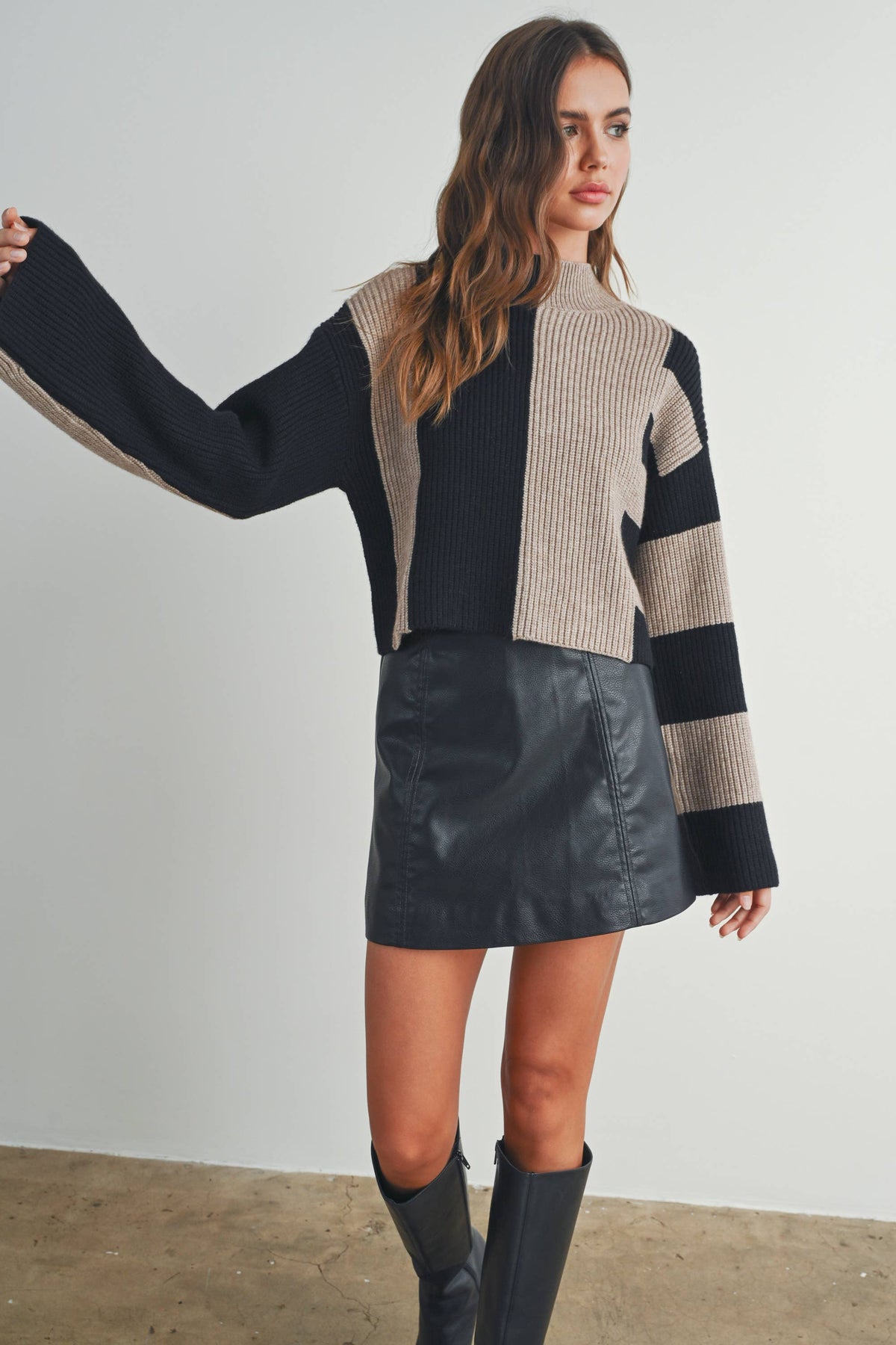 A Favorite Color Block Mock Turtleneck Sweater