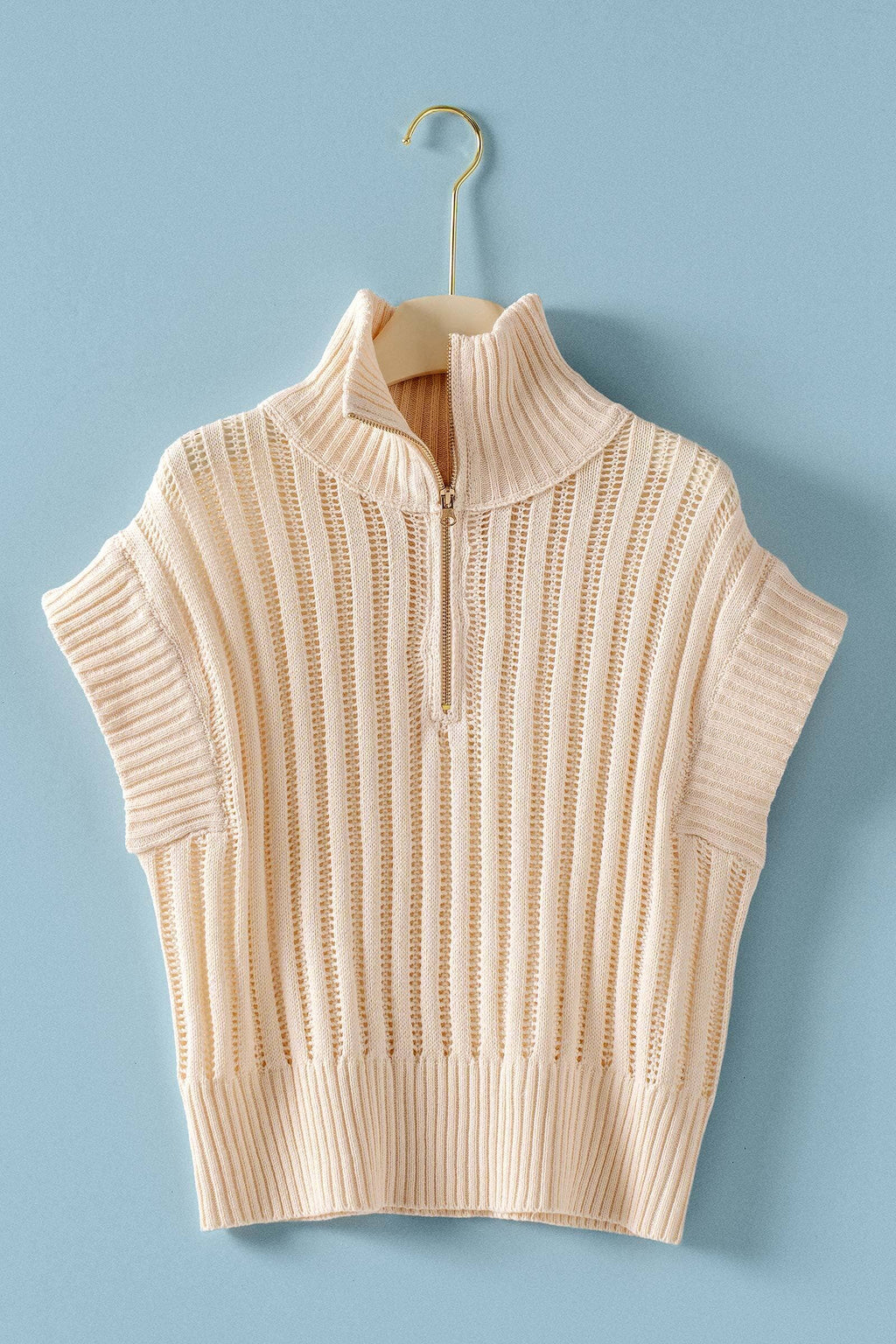 Urban Daizy - Ribbed Knit Half-Zip Mock Neck Sweater Vest