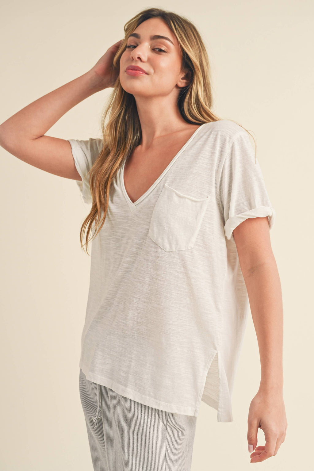 AEMI + CO - Zoie V-Neck Short Sleeve Top