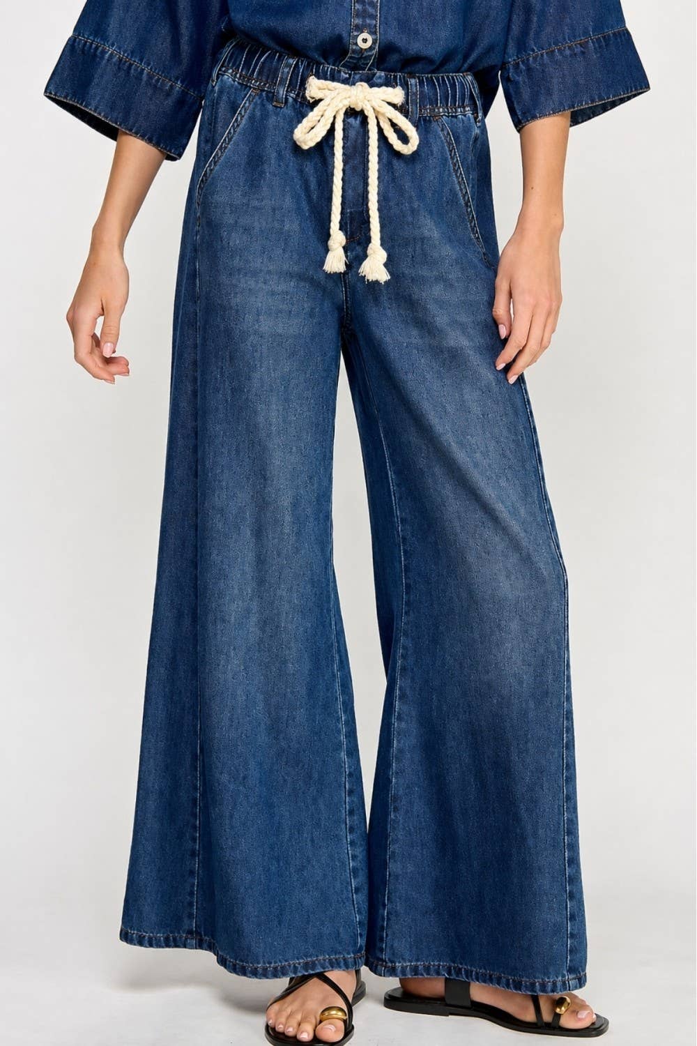 Miss Love - DRAWSTRING WIDE DENIM PANTS