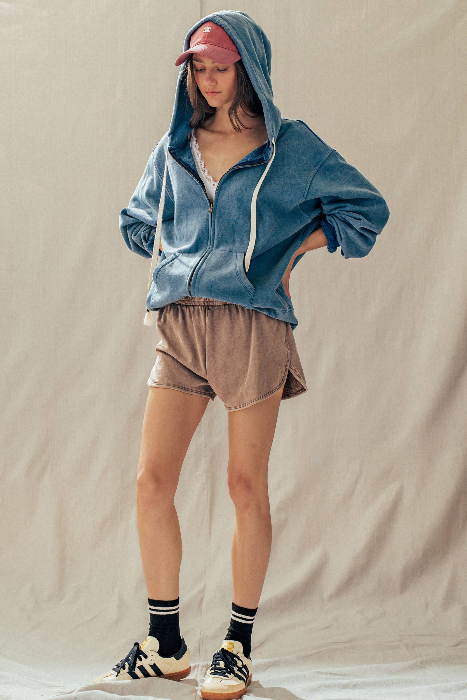 Urban Daizy - Vintage-Wash Zip-Up Hoodie
