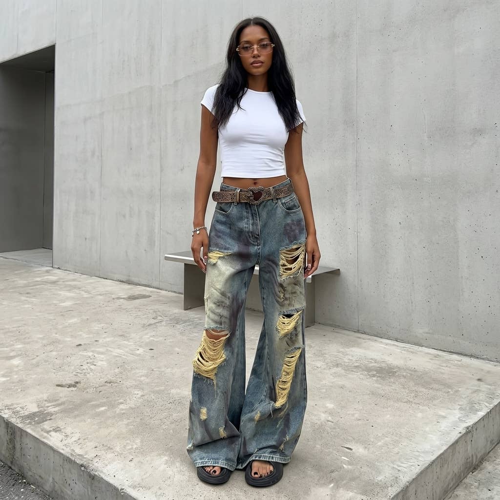 UniteJeans - Heavy Ripped Grunge Denim Pants